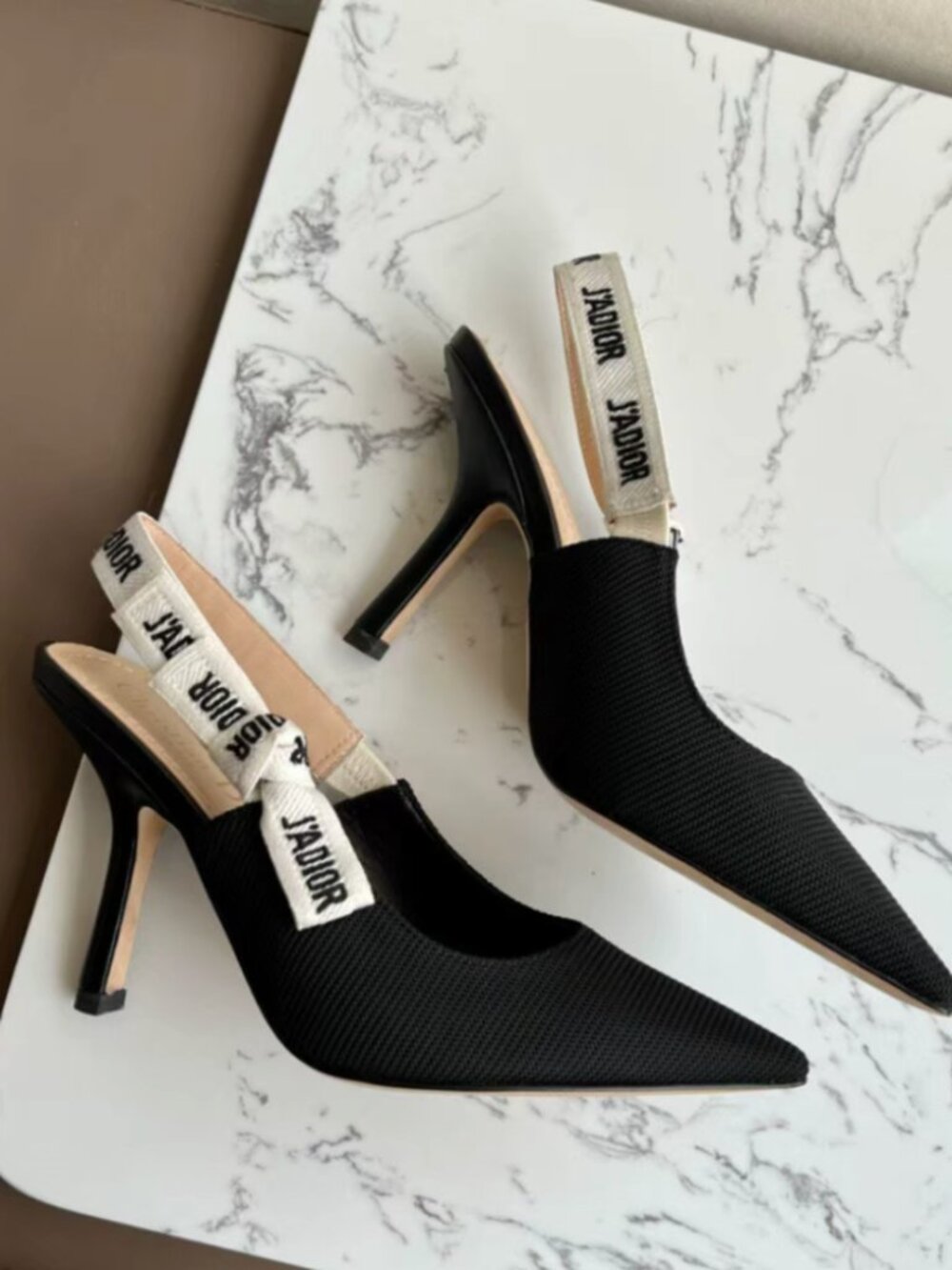 Dior J'ADIOR Black Fabric Slingback Pointed Toe High Heels - Picture 4 of 8